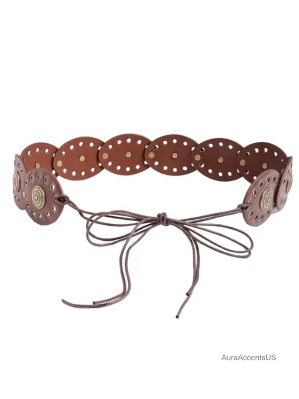 Vintage PU Leather Wide Western Disc Belt for Women Jeans